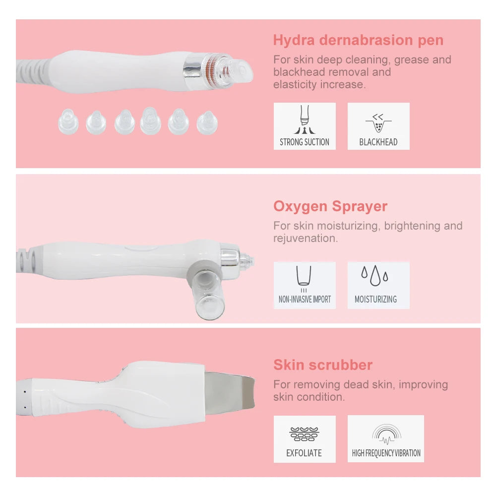 6 in 1 Hydrogen Oxygen Small Bubble Machine Facial Cleanser Hydro Dermabrasion Water Oxygen Spray Beauty Equipment Skin Tighten