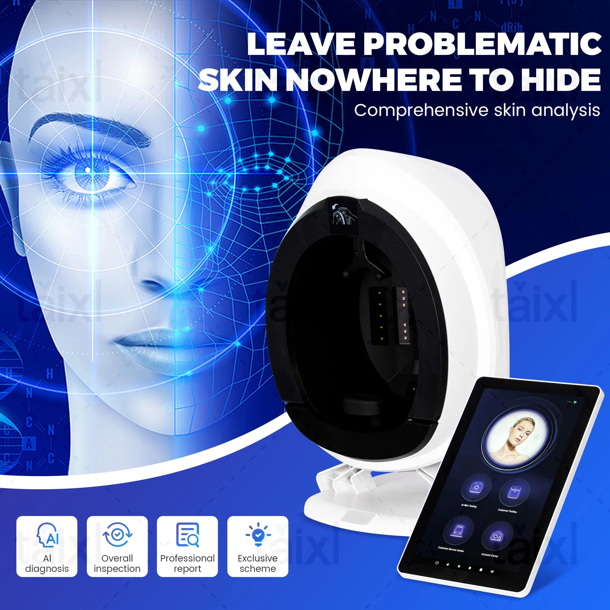AI Skin Analyzer Facial Machine 15.6 inch 3D Facial Skin Analyzer Machine Skin Analysis Scanner CE Certification Ship From US