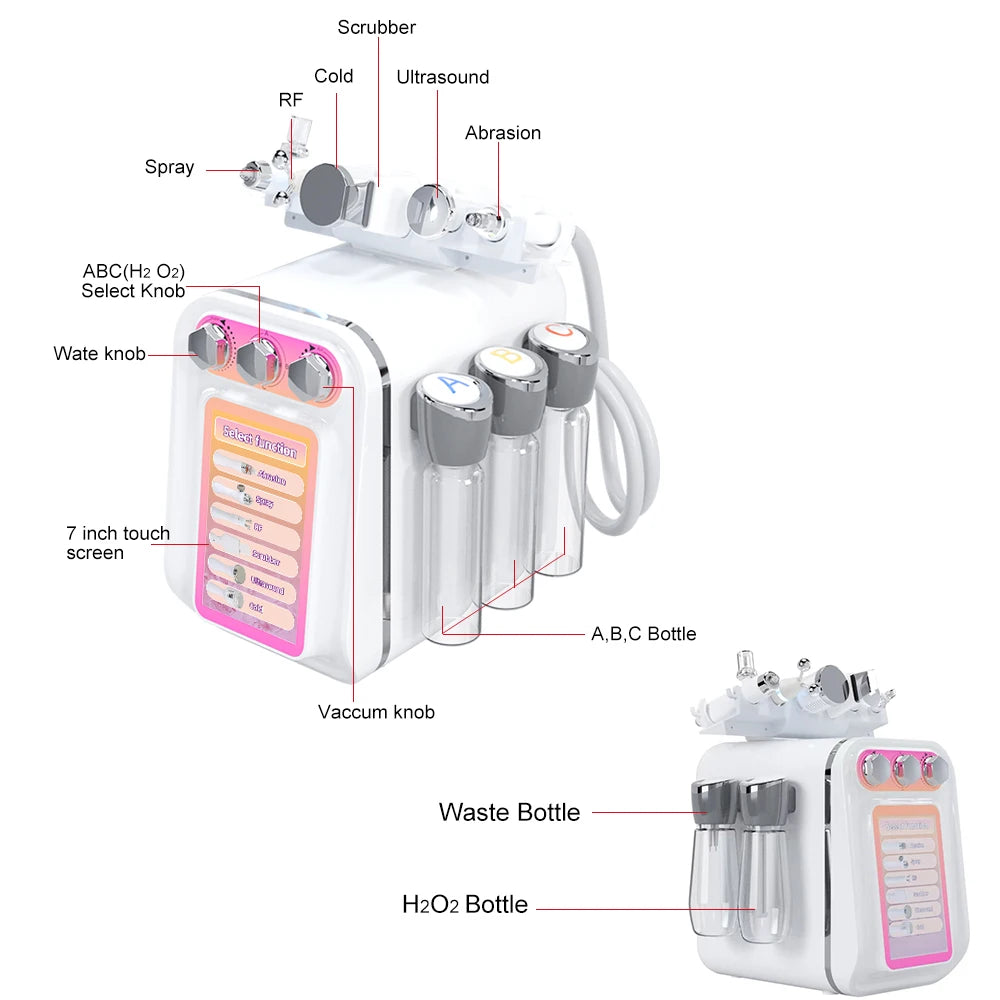 6 in 1 Hydrogen Oxygen Small Bubble Machine Facial Cleanser Hydro Dermabrasion Water Oxygen Spray Beauty Equipment Skin Tighten