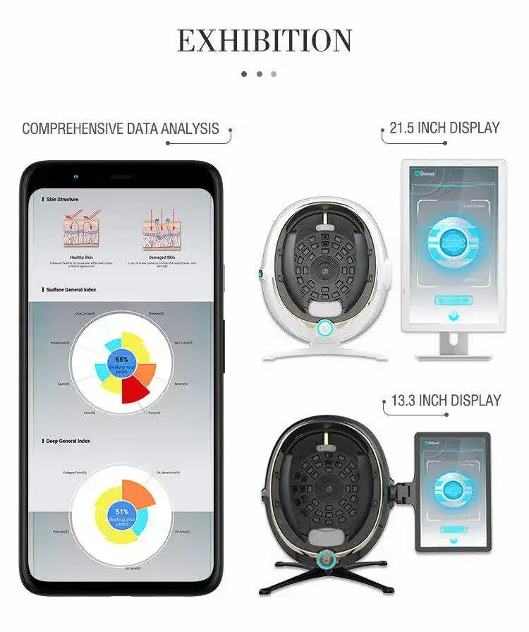 3D Skin Analysis Machine: Portable Facial Scanner with Magic Mirror - Moisture/Oil/Texture Tester for Home & Professional Use
