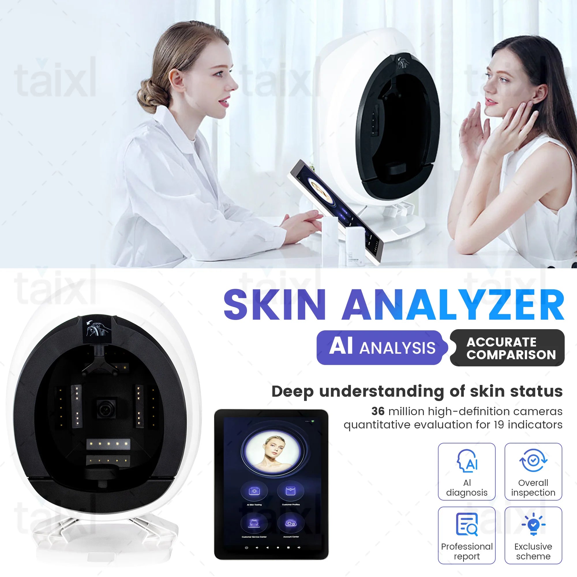 AI Skin Analyzer Facial Machine 15.6 inch 3D Facial Skin Analyzer Machine Skin Analysis Scanner CE Certification Ship From US